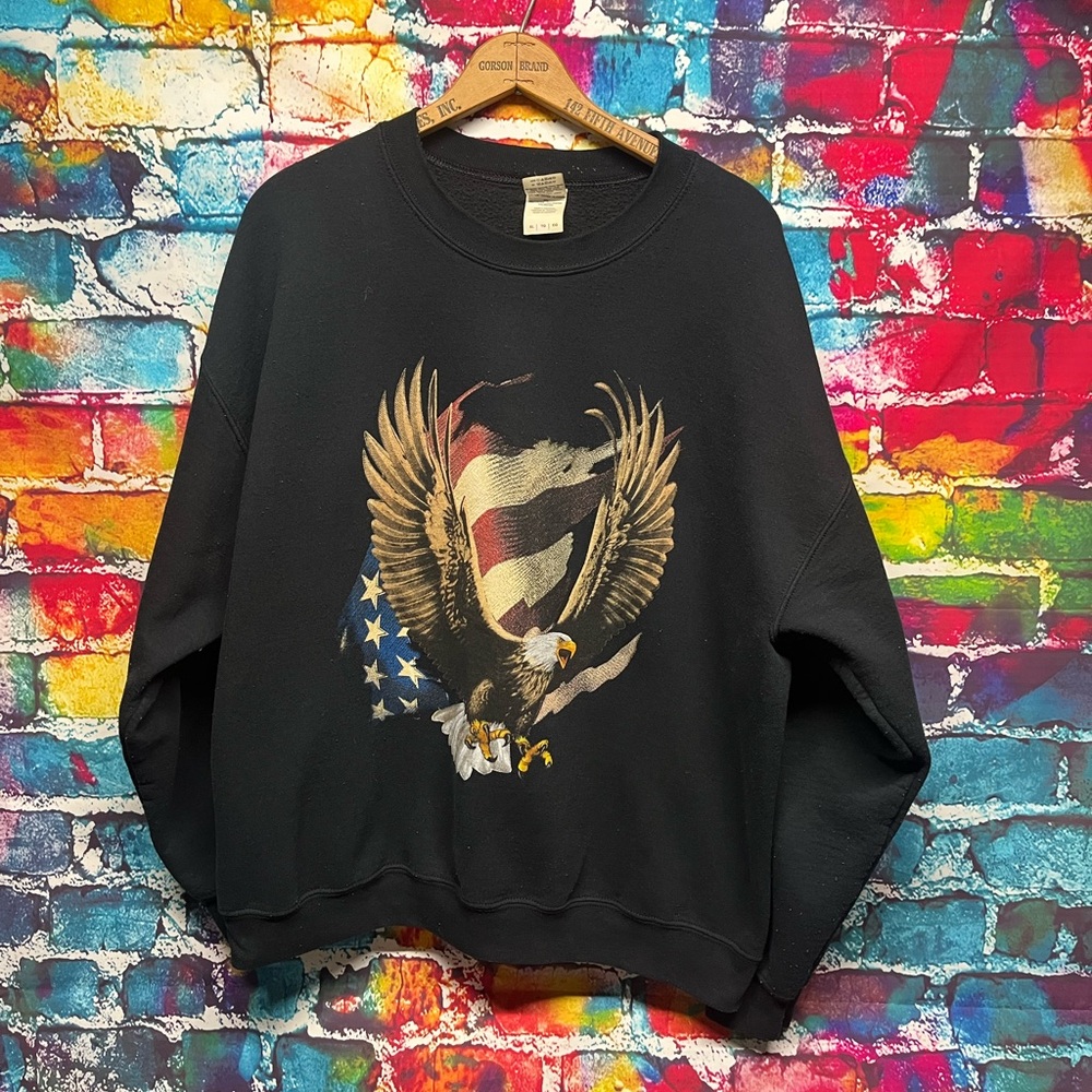 Y2K Vintage Nature Sweatshirt Eagle American Flag XL
